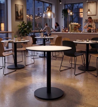Matte Prime Beyaz Yuvarlak  Kompakt Laminant Tablalı Bistro Metal Masa 77 cm - Cafe, Otel, Restoran Masası