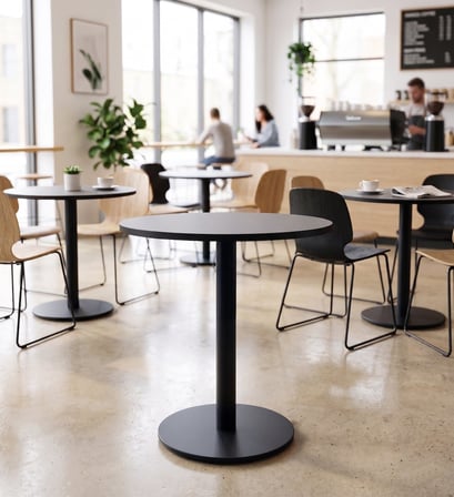 Matte Prime Füme Yuvarlak  Kompakt Laminant Tablalı Bistro Metal Masa 77 cm - Cafe, Otel, Restoran Masası