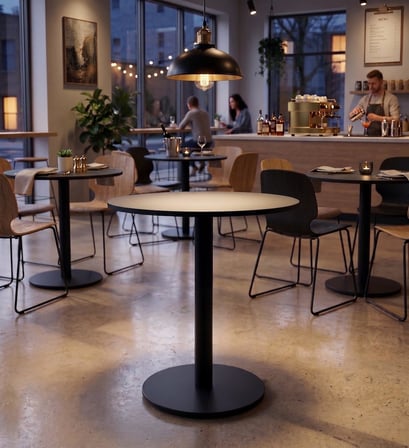 Matte Prime Füme Yuvarlak  Kompakt Laminant Tablalı Bistro Metal Masa 77 cm - Cafe, Otel, Restoran Masası