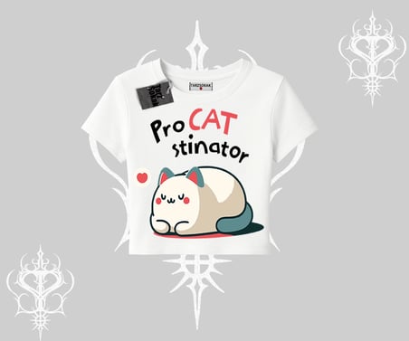 Paws Off Yazılı Kedi Baskılı Streetwear Oversize Crop Tshirt