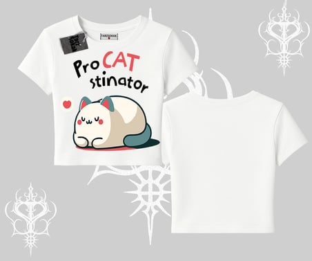 Paws Off Yazılı Kedi Baskılı Streetwear Oversize Crop Tshirt