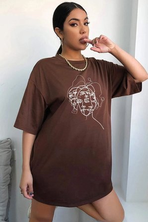 Unisex Woman One Line Baskılı T-shirt