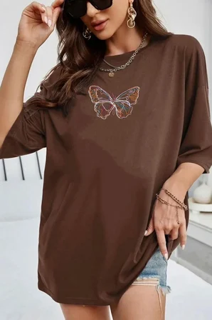Unisex Butterfly Baskılı T-shirt
