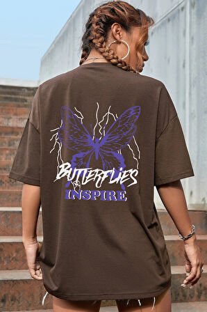 Unisex Butterfly & Letter Graphic Tasarım Tshirt