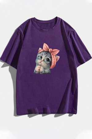 Unisex Sevimli Kedi Tasarım T-shirt