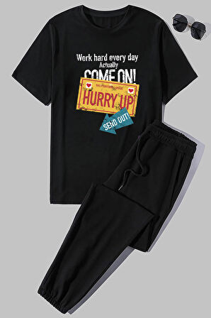 Uyguntarz Unisex Hurry Up Baskılı 2'li Eşofman Takımı