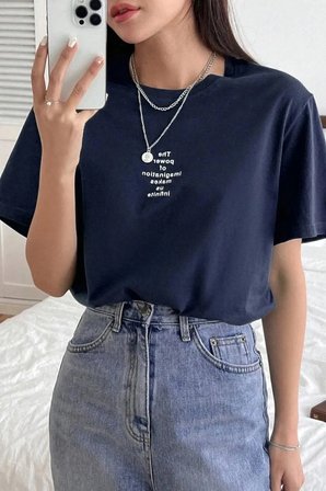 Unisex Lacivert The Power Of Baskılı Oversize T-shirt