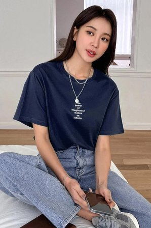 Unisex Lacivert The Power Of Baskılı Oversize T-shirt