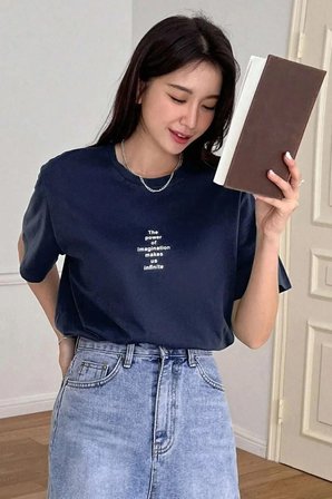 Unisex Lacivert The Power Of Baskılı Oversize T-shirt