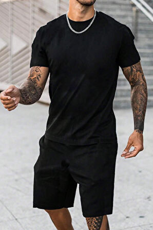 Unisex Pamuklu Penye Şort Takım