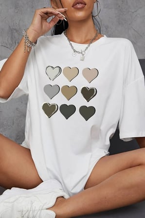 Unisex Kalp Baskılı T-shirt