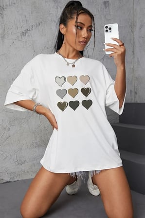 Unisex Kalp Baskılı T-shirt
