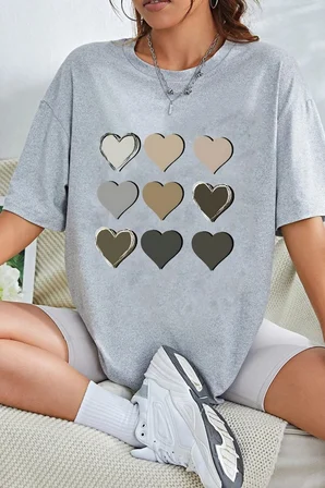 Unisex Kalp Baskılı T-shirt