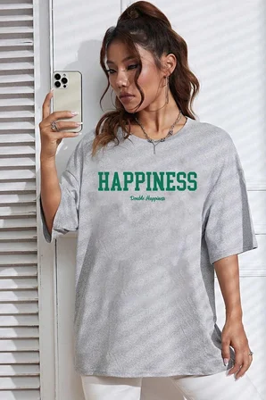 Unisex Happiness Baskılı Tasarım Tshirt