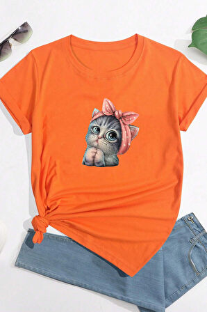 Uyguntarz Unisex Sevimli Kedi Tasarım T-shirt