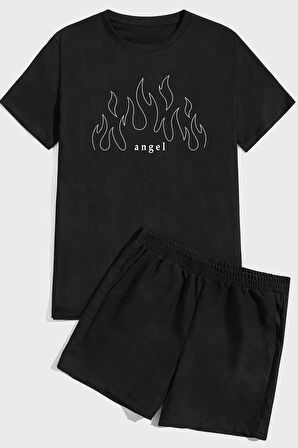 Uyguntarz White Angel Fire Baskı Şort Takım