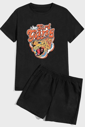 Girl Gang Baskı Şort Takım
