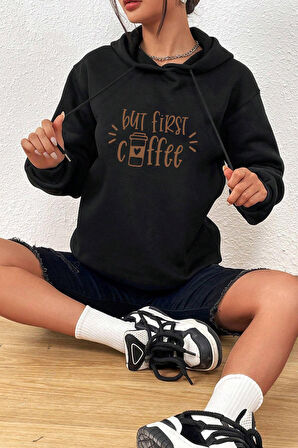 Uyguntarz Unisex Oversize But First Coffee Baskılı Sweatshirt