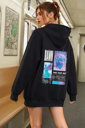Unisex Oversize DAWN Baskılı Sweatshirt