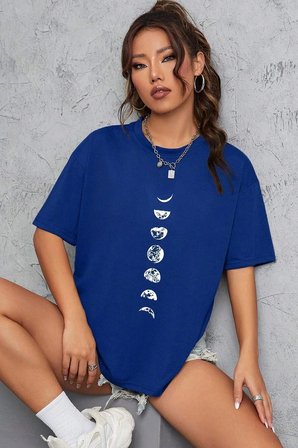 Unisex Moon Phases Baskılı T-shirt