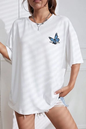 Unisex Kelebek Baskılı T-shirt