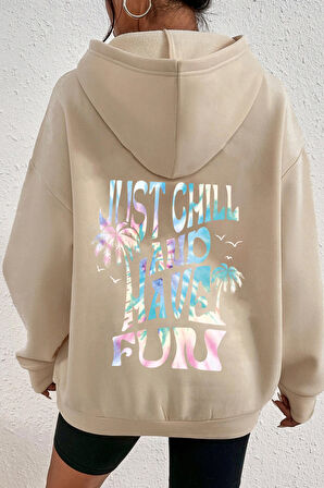 Uyguntarz Unisex Oversize just chill and have fun Baskılı Sweatshirt