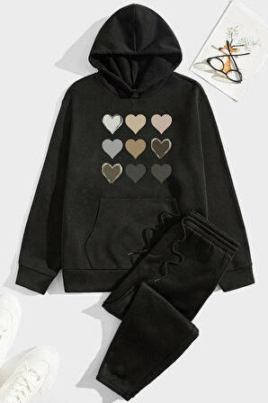 Uyguntarz Unisex Kalp Baskılı Eşofman Takımı