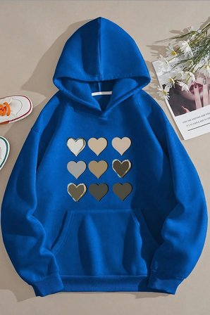 Unisex Oversize Kalp Baskılı Sweatshirt