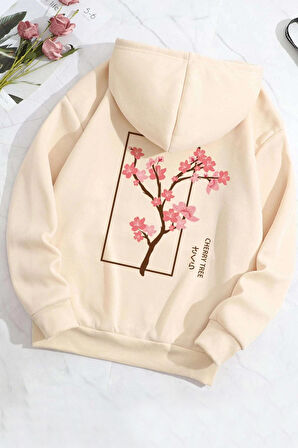 Unisex Cherry Tree Baskılı Oversize Sweatshirt