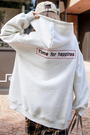 Unisex Time For Happiness Baskılı Oversize Sweatshirt