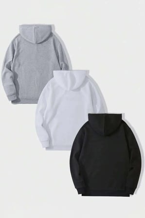 Unisex Düz 3' Lü Baskısız Kapüşonlu Oversize Sweatshirt