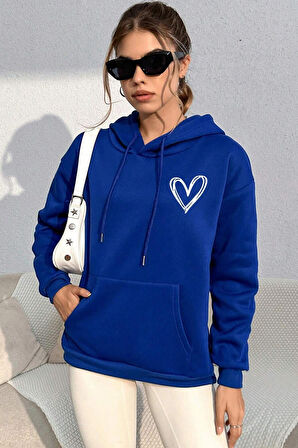 Unisex Heart Baskılı Oversize Sweatshirt
