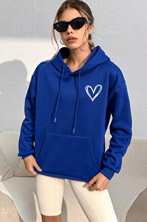Unisex Heart Baskılı Oversize Sweatshirt