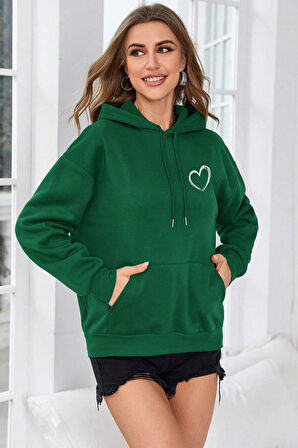 Unisex Heart Baskılı Oversize Sweatshirt