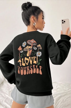 Unisex Sevimli Kedi Baskılı Bisiklet Yaka Sweatshirt