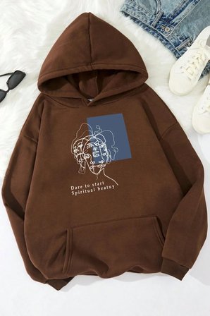 Unisex Minimal line drawing Baskılı Sweatshirt