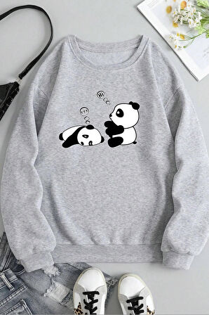 Uyguntarz Unisex Uykucu Panda Baskılı Bisiklet Yaka Sweatshirt