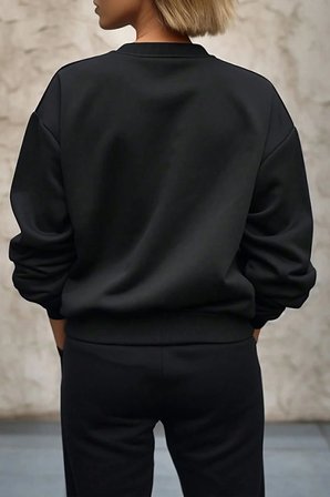 Unisex Over Baskılı Bisiklet Yaka Sweatshirt - 2'li Eşofman Takımı
