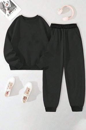 Unisex Love Yourself Baskılı Bisiklet Yaka Sweatshirt - 2'li Eşofman Takımı
