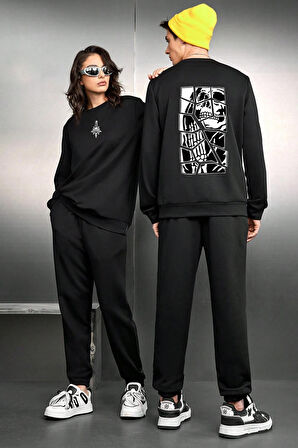 Uyguntarz Unisex Skullcracked Baskılı Bisiklet Yaka Eşofman Takımı