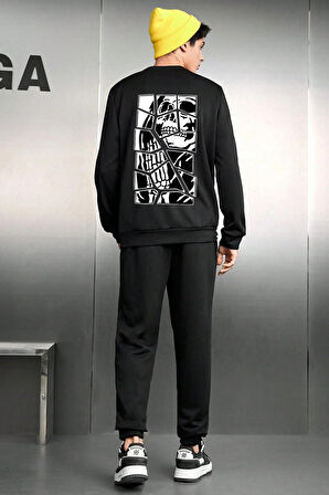 Uyguntarz Unisex Skullcracked Baskılı Bisiklet Yaka Eşofman Takımı