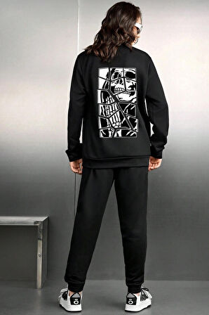 Uyguntarz Unisex Skullcracked Baskılı Bisiklet Yaka Eşofman Takımı