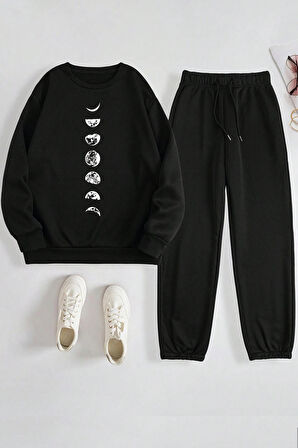 Uyguntarz Unisex Astronomi Baskılı Bisiklet Yaka Eşofman Takımı