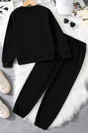 Unisex Kalp Baskılı Bisiklet Yaka Sweatshirt - 2'li Eşofman Takımı