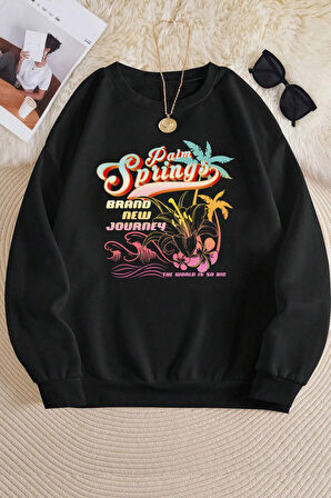 Uyguntarz Unisex Springs Baskılı Bisiklet Yaka Sweatshirt