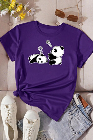 Unisex Uykucu Panda Baskılı Tasarım Tshirt