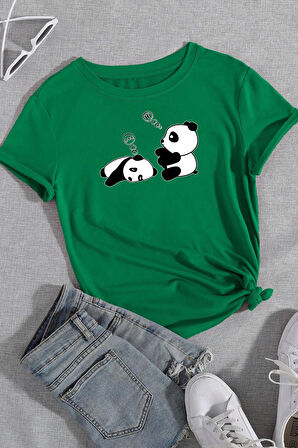 Unisex Uykucu Panda Baskılı Tasarım Tshirt