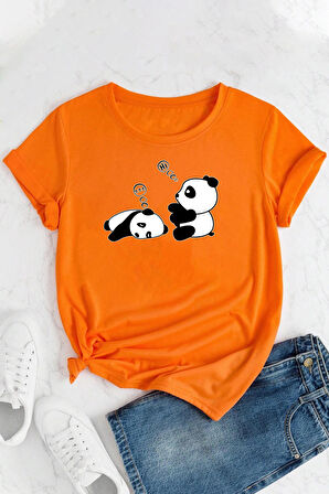 Unisex Uykucu Panda Baskılı Tasarım Tshirt