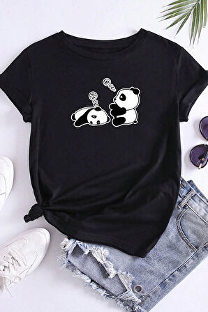 Unisex Uykucu Panda Baskılı Tasarım Tshirt