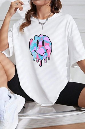 Unisex Smile Baskılı Tasarım Tshirt